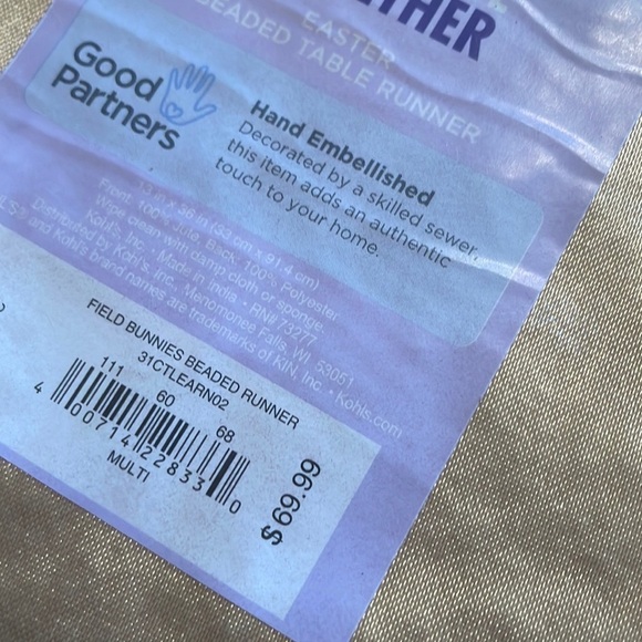 Brand New Colorful 36" Easter Bunnies Eggs Floral Spring Beaded Table Runner - Picture 12 of 13